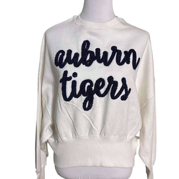 Pressbox White and Navy Crew Neck Sweater